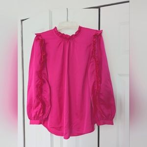 J. Crew Fuschia Blouse with fun ruffle detail